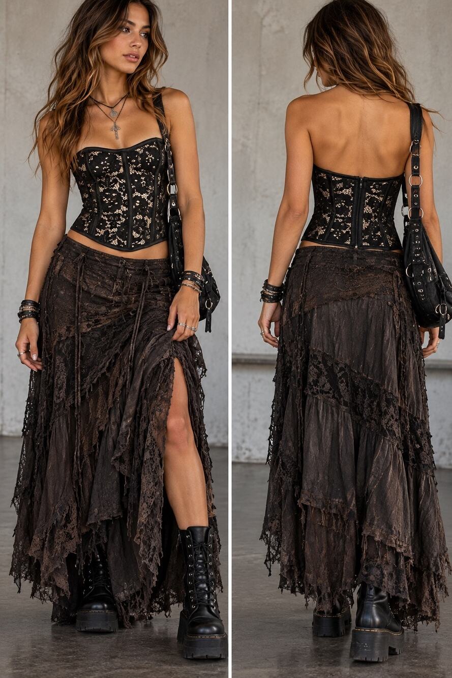 Say What? Black Floral Lace Corset Bustier Top M Tan Lined Coquette Romantic Zip